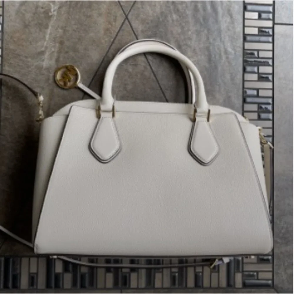 Michael Kors Daria Large Satchel Bag Leather Light Cream